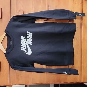 Jordan: "Jump Man" Fleece Crew Sweatshirt, Black/White, Big Boys Large